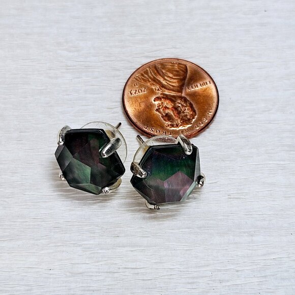 Rare Retired Kendra Scott Ellms Earrings Abalone Dichroic Silver Studs - Picture 8 of 8